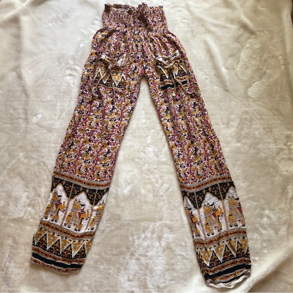 OSFM Floral Elephant Print Lightweight Wide Leg Harem Pants - Picture 2 of 9